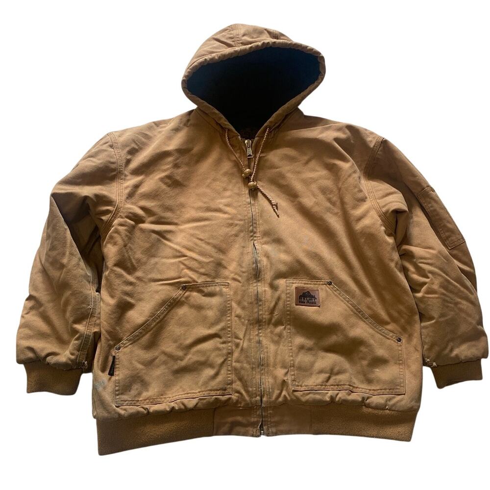 Old Mill Men XXL Canvas Work Jacket Menards Brown Hooded Distressed Grunge Work